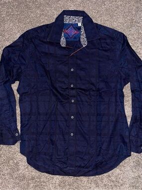 Robert Graham Blue Checkered Print Flip Cuff Button Up Shirt